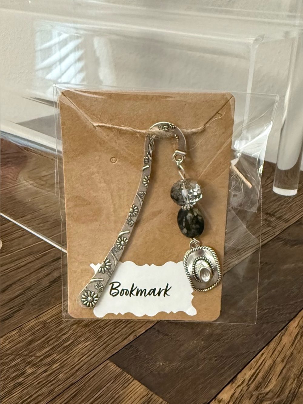 Handmade western themed beaded metal bookmark 3 inches